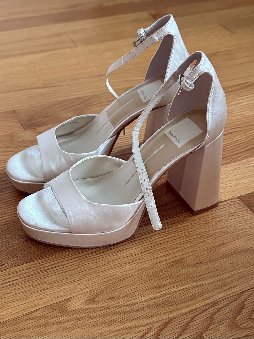 Dolce Vita Pandro White Satin Platform Block Heel Sandals